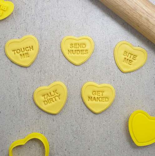 Cookie Stamp Embosser & Cutter - Naughty Candy Hearts - Click Image to Close
